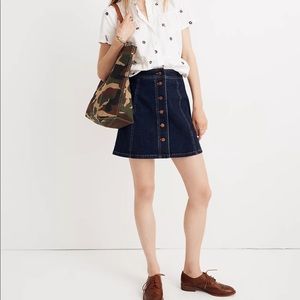 NWT FINAL SALE Stretch Denim A-Line Mini Skirt: Button-Front Edition